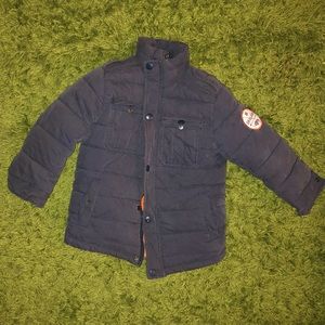 H&M Boys Blue Patch Puffer Coat Size 4-5y